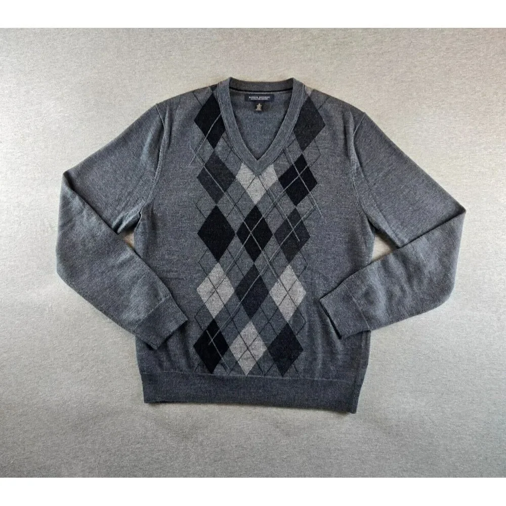 Banana Republic Sweater Men's Size M Plaid Argyle Extra Fine Italian Merino Wool